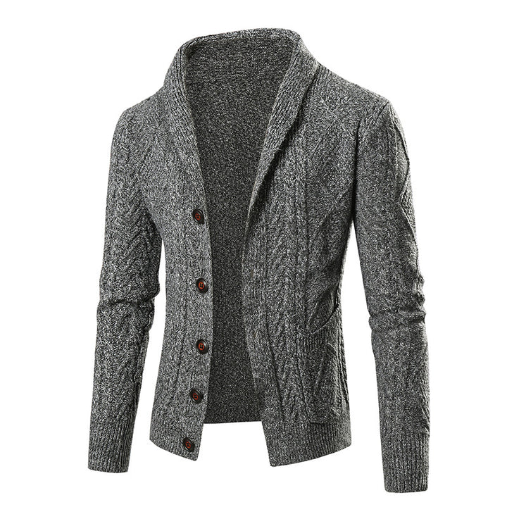 Men's knit jacket with a modern twisted pattern and elegant shawl collar Lune London