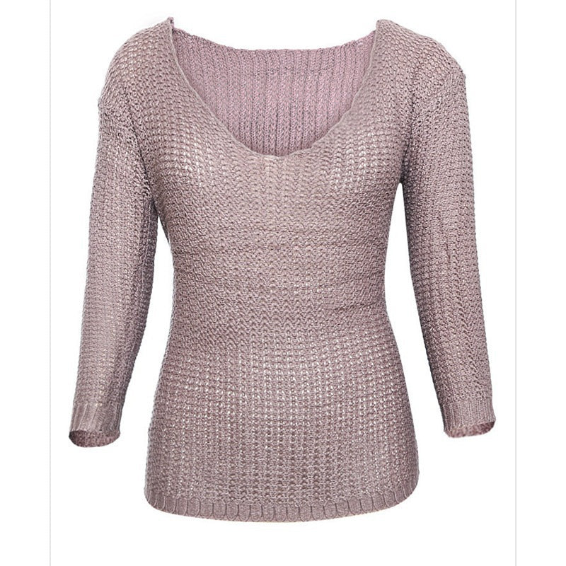 Lightweight knitted sweater for women with a deep V-neckline and a trendy hole design Lune London
