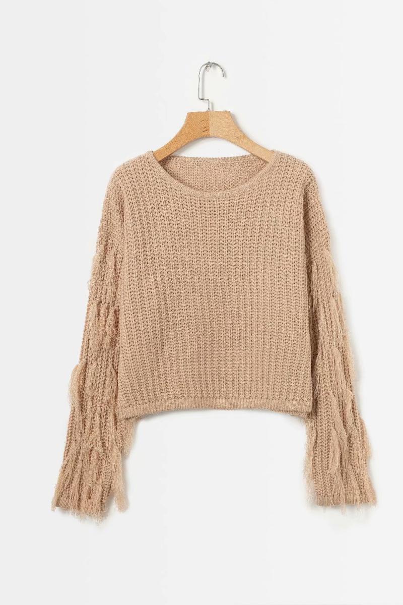 Women short knitted sweater with fringes Lune London