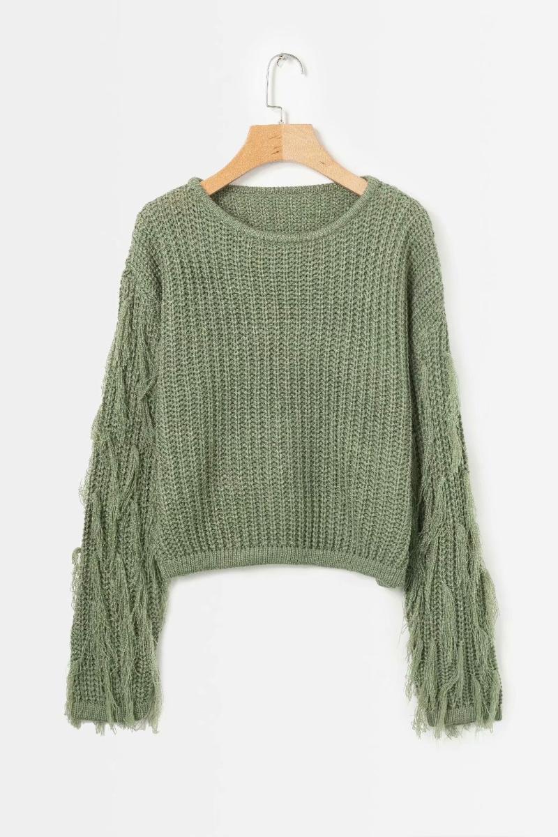 Women short knitted sweater with fringes Lune London
