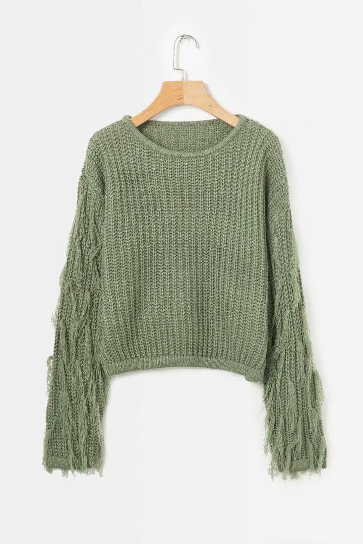 Women short knitted sweater with fringes Lune London