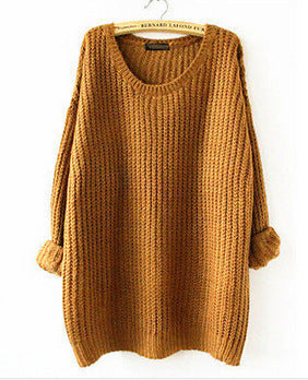 Oversized knit sweater for women with wide sleeves and a deep round neckline Lune London