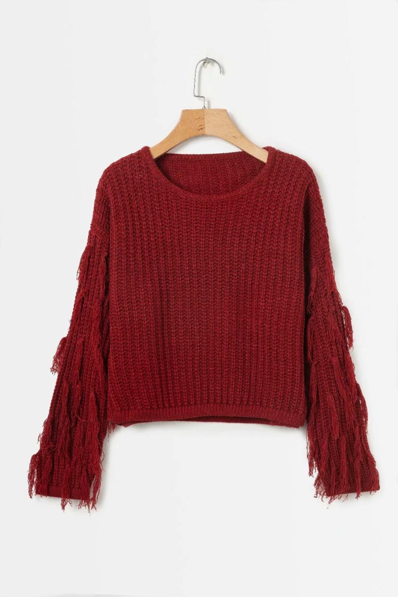 Women short knitted sweater with fringes Lune London