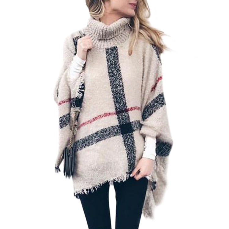 Poncho en tricot pour femmes avec coupe asymétrique et col tendance Chic & Stil
