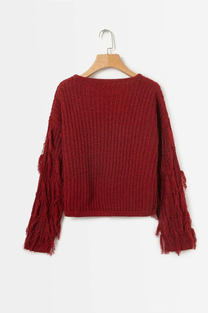 Women short knitted sweater with fringes Lune London