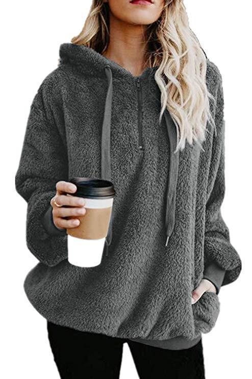 Ladies Comfortable Hoodie in Teddy Fleece Lune London