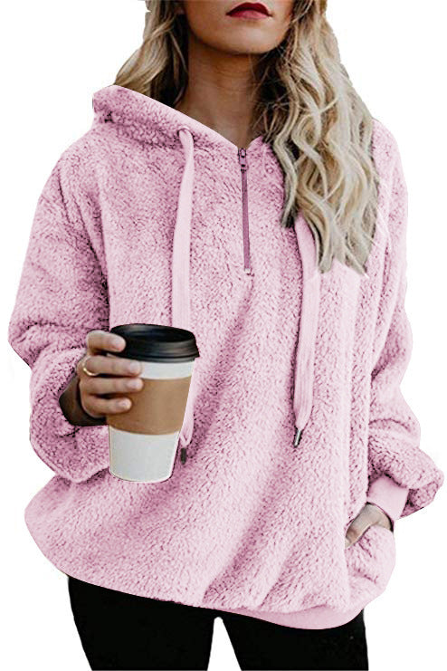 Ladies Comfortable Hoodie in Teddy Fleece Lune London