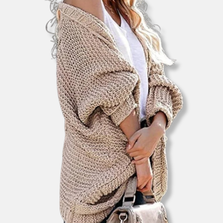 Lune London | Wool Oversized Cardigan - Ribbed Open Front Pocket Cardigan