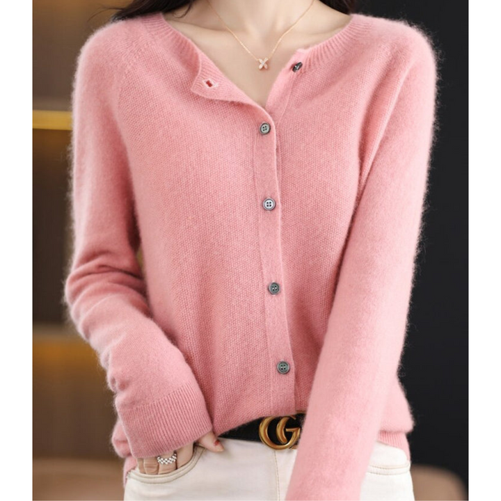 Lune London | Women's Cardigan with O-Neck Made of 100% Pure Merino Wool, Cashmere Sweater