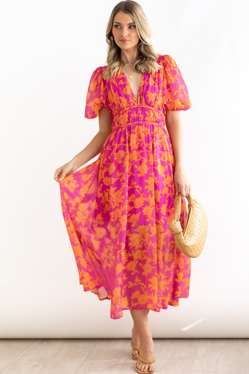 Lune London | Real Love Print Puff Sleeve Maxi Dress
