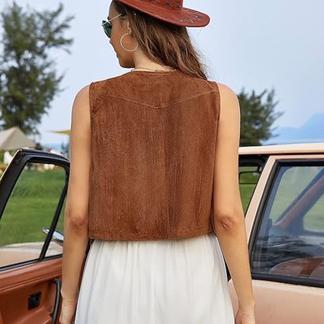 Lune London | Suede vest with fringes and button detail