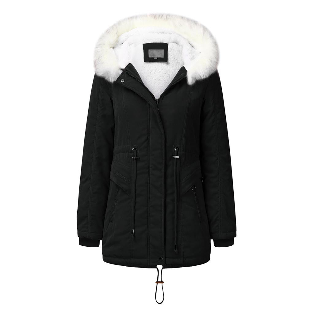Fashion winter parka for women with removable faux fur collar and adjustable waist drawstring Lune London
