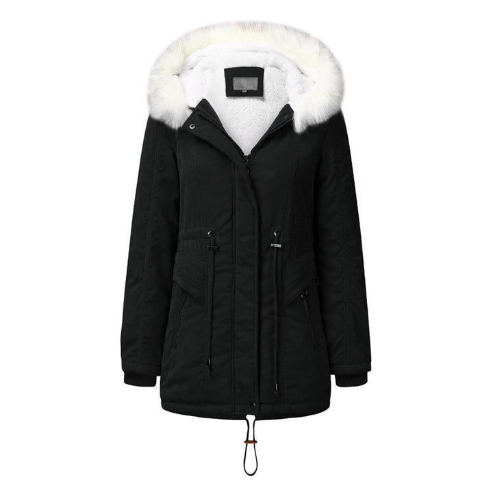 Fashion winter parka for women with removable faux fur collar and adjustable waist drawstring Lune London