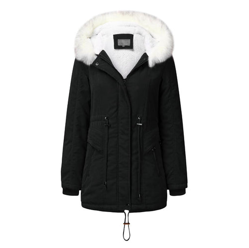 Fashion winter parka for women with removable faux fur collar and adjustable waist drawstring Lune London