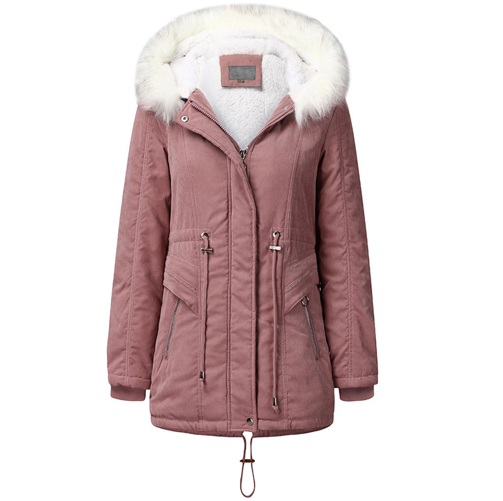Fashion winter parka for women with removable faux fur collar and adjustable waist drawstring Lune London