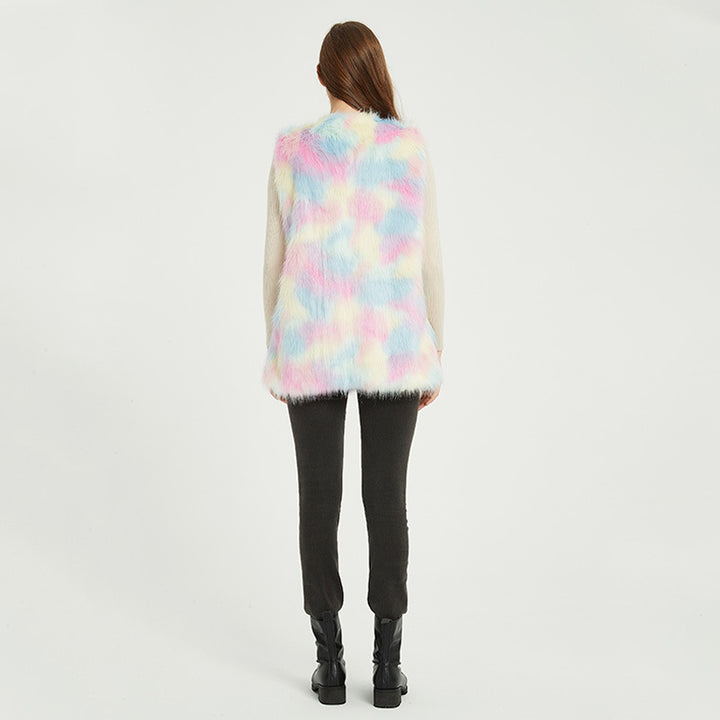 Women Trendy Gilet in Luxurious Gradient Faux Fur Lune London