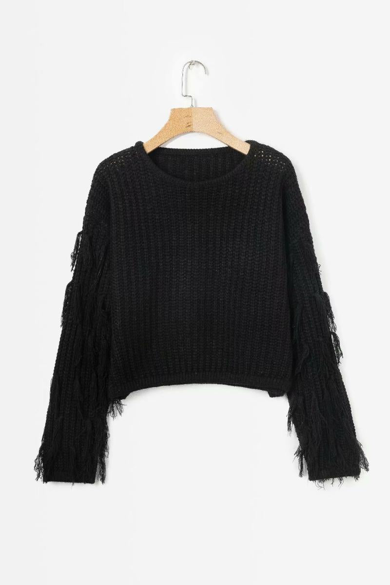 Women short knitted sweater with fringes Lune London