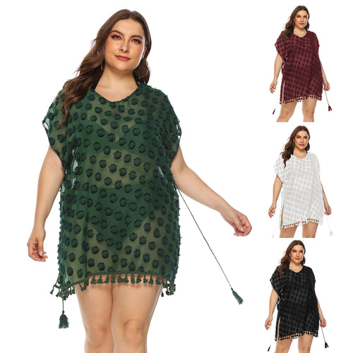 Ladies Elegant Fringe-Border Beach Cover Lune London