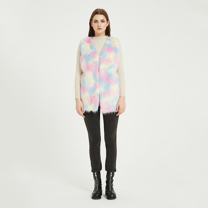 Women Trendy Gilet in Luxurious Gradient Faux Fur Lune London