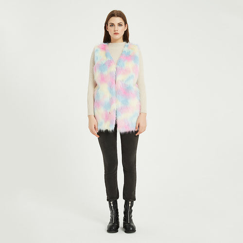 Women Trendy Gilet in Luxurious Gradient Faux Fur Lune London