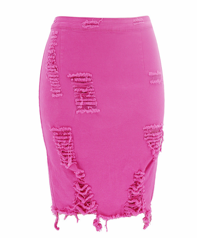 Fitted denim skirt for women with frayed accents Lune London