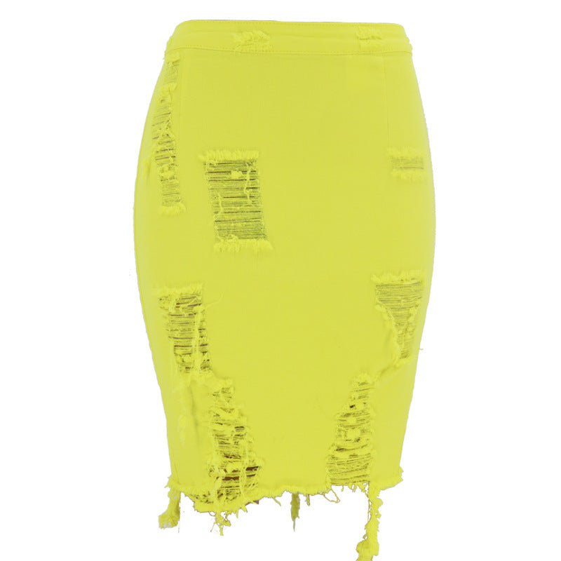 Fitted denim skirt for women with frayed accents Lune London
