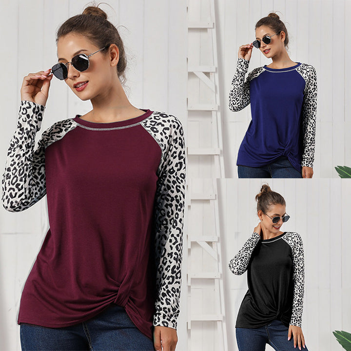 Top for women with an asymmetrical knot design and trendy animal print sleeves Lune London