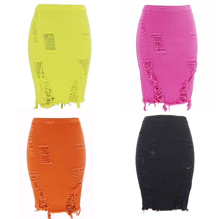 Fitted denim skirt for women with frayed accents Lune London