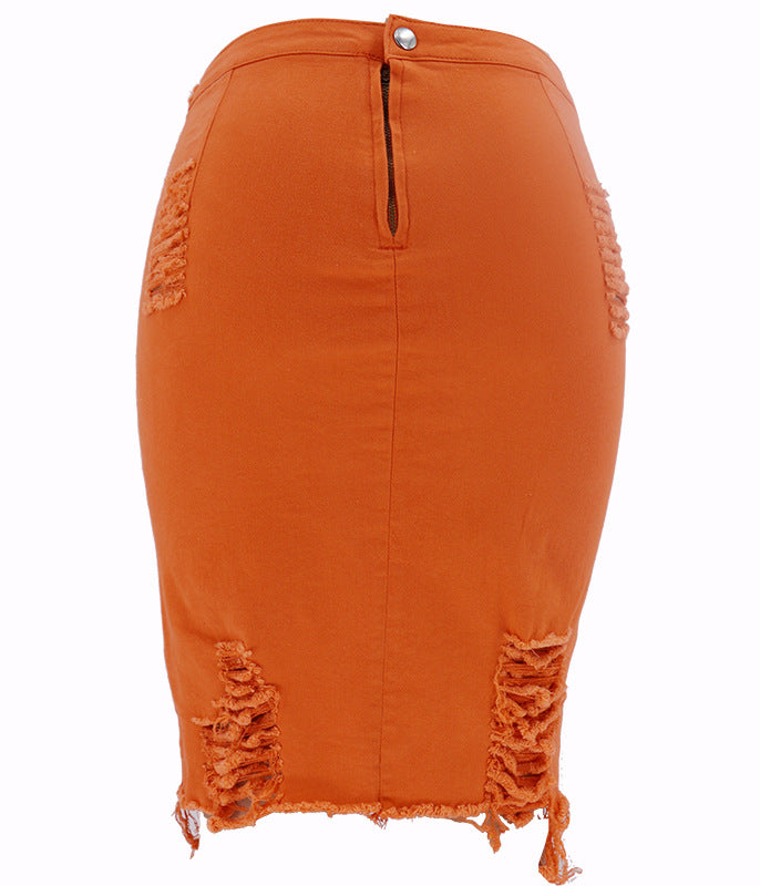 Fitted denim skirt for women with frayed accents Lune London