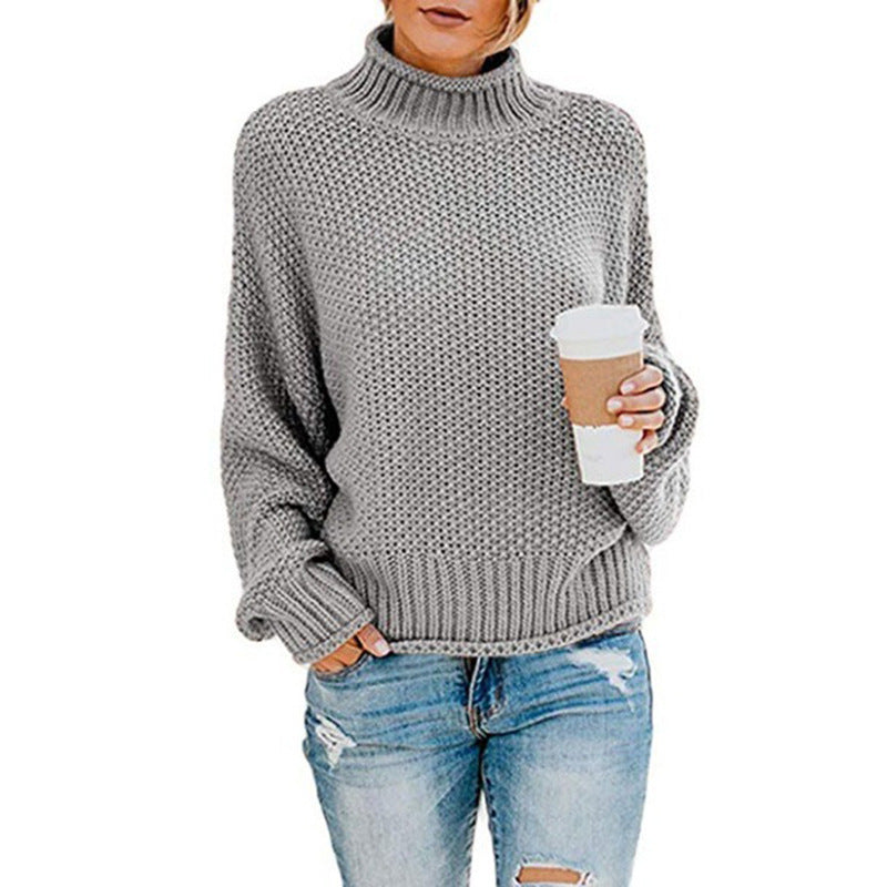 Pull en tricot épais pour femmes avec col montant et coupe loose Chic & Stil