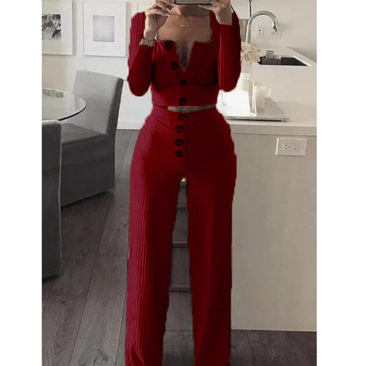 Lune London ribbed knit buttoned lounge set for women