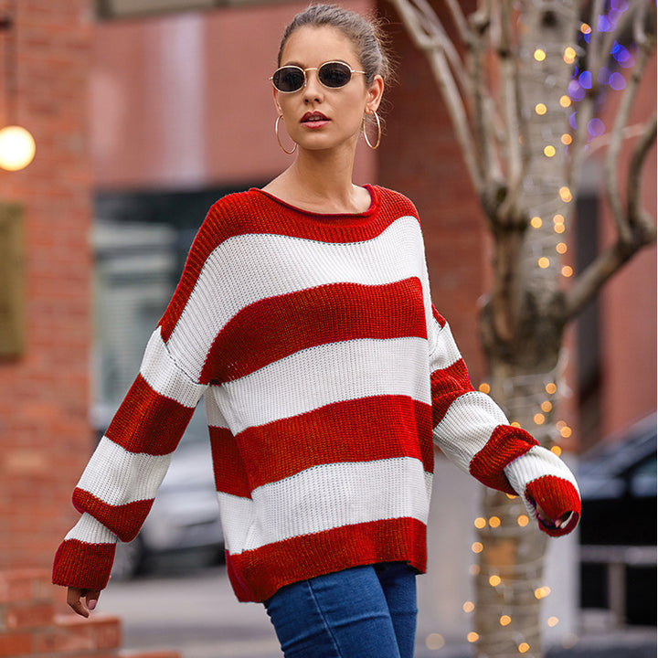 Casual knitted sweater for women with wide stripes Lune London
