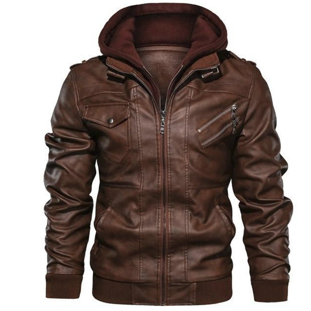 Casual leather jacket for men with removable hood Lune London