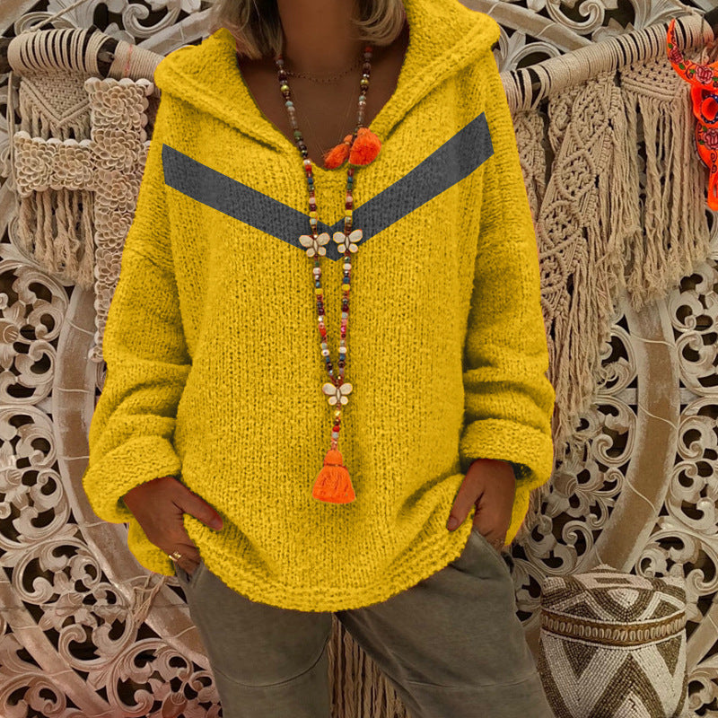 Thick knitted sweater for women with hood and decorative detail Lune London