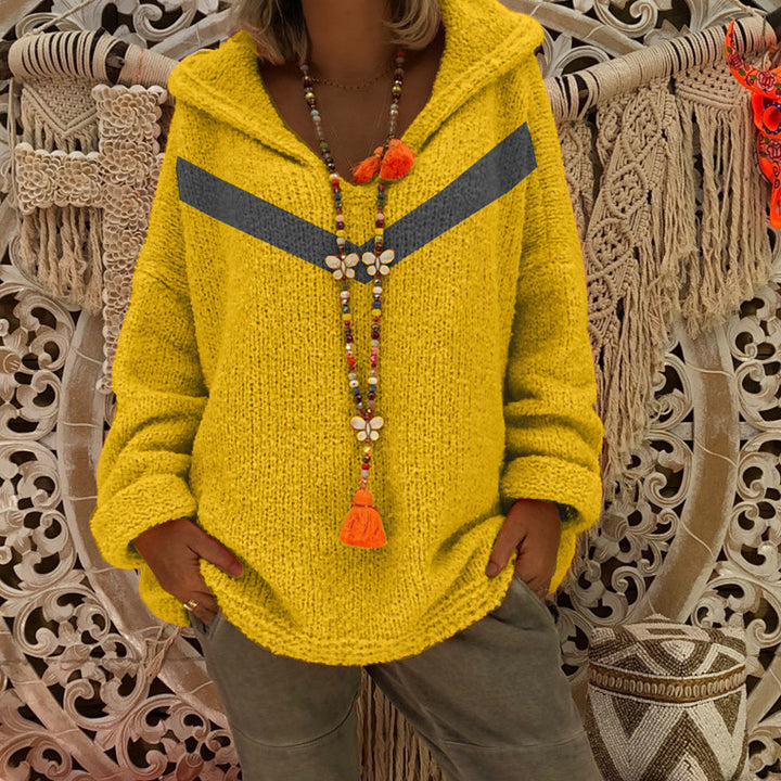 Thick knitted sweater for women with hood and decorative detail Lune London