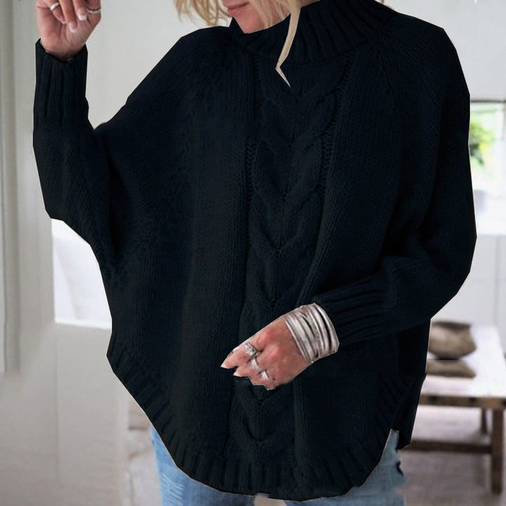 Woman chunky knit sweater with collection design and high collar Lune London