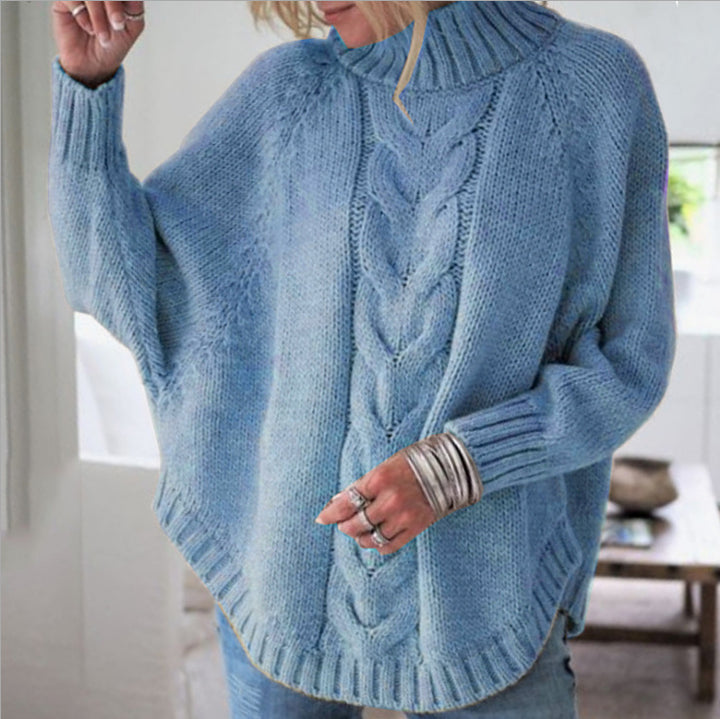 Woman chunky knit sweater with collection design and high collar Lune London