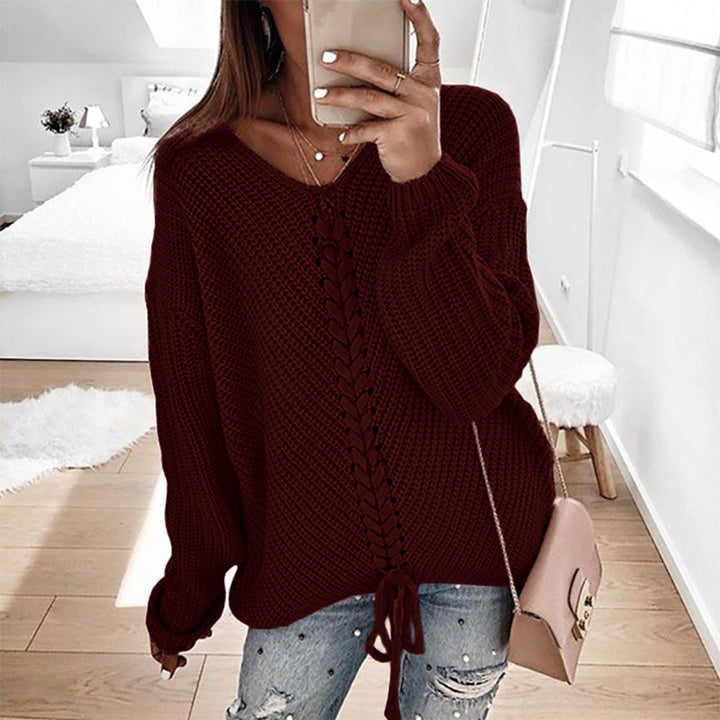 Chunky knit sweater for women with an innovative cord detail Lune London