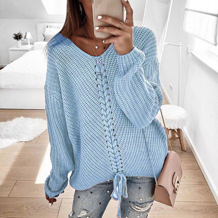 Chunky knit sweater for women with an innovative cord detail Lune London