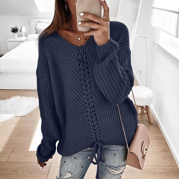 Chunky knit sweater for women with an innovative cord detail Lune London