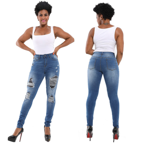 Skinny jeans for women with a destroyed fashion look featuring refined ripped details Lune London
