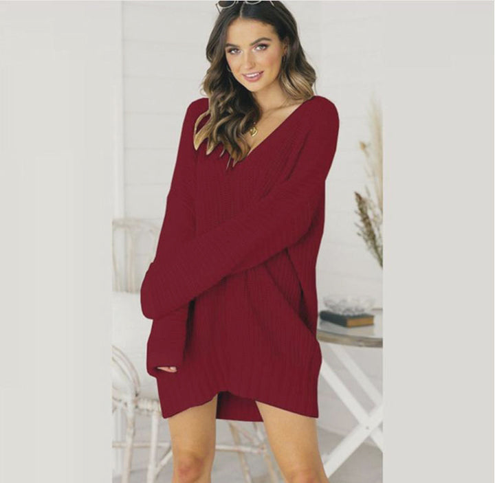 Chunky knit sweater dress for women with V-neck and relaxed fit Lune London