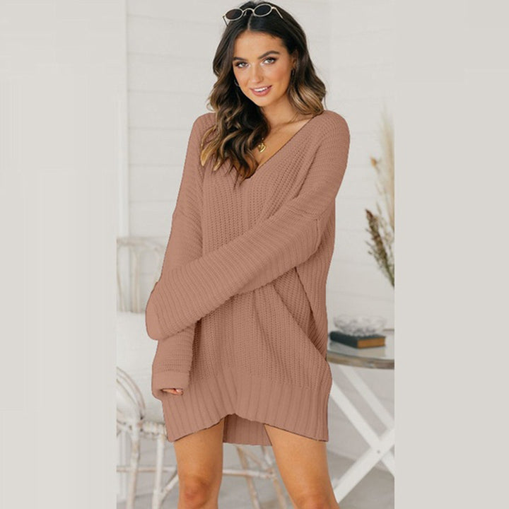 Chunky knit sweater dress for women with V-neck and relaxed fit Lune London