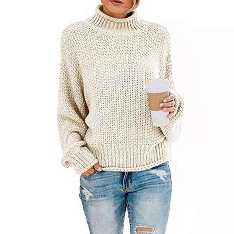 Ladies chunky knit sweater with high collar and textured surface Lune London