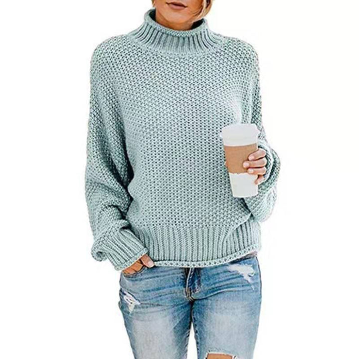 Ladies chunky knit sweater with high collar and textured surface Lune London