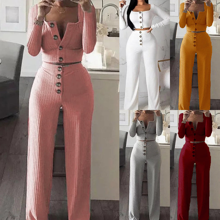Lune London ribbed knit buttoned lounge set for women