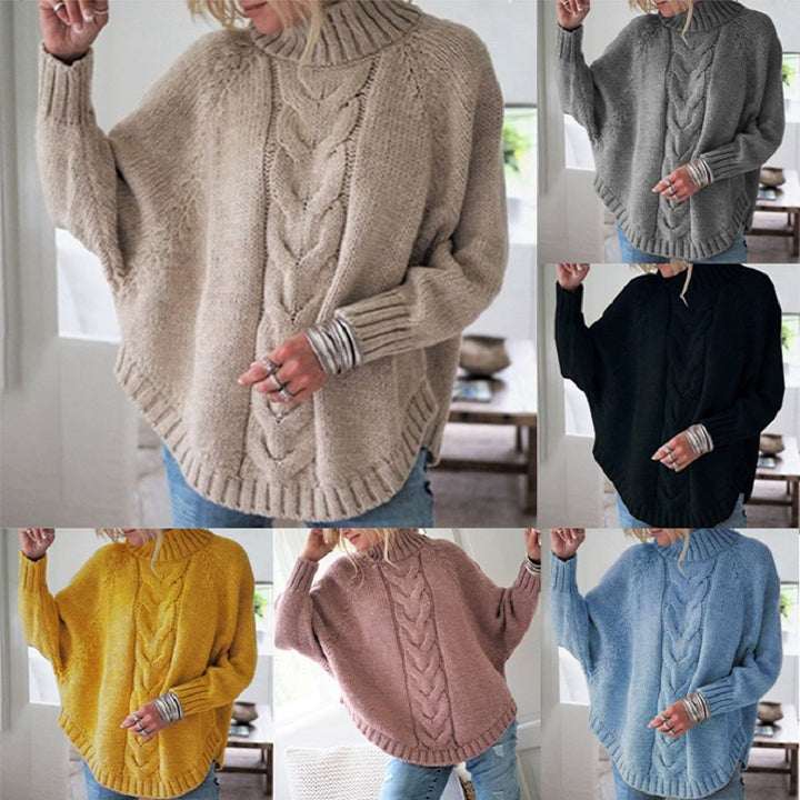 Woman chunky knit sweater with collection design and high collar Lune London