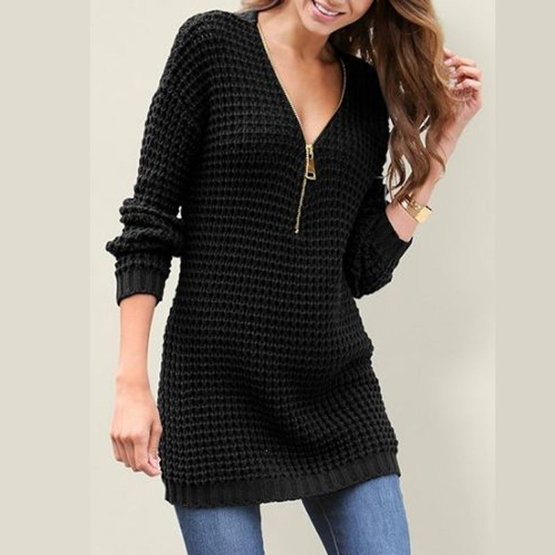 Knit sweater for women with modern zipper Lune London