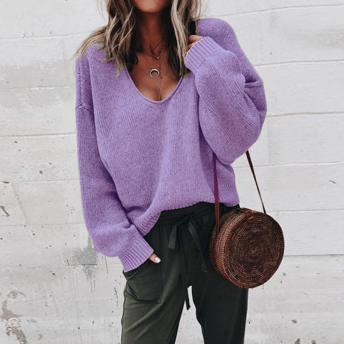 Viscose sweater for women with a loose fit and deep V-neck Lune London