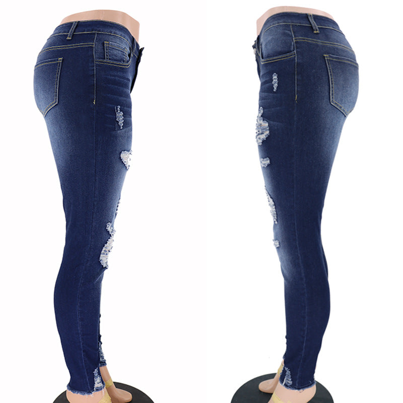 Skinny jeans for women with a modern destroyed look featuring trendy tear details Lune London